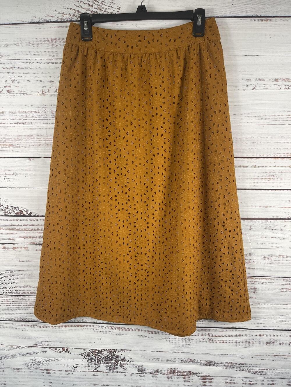 Lilly Pulitzer Skirt Women's SZ 8 Yellow Eyelet A-Line Midi Lined Elastic Waist